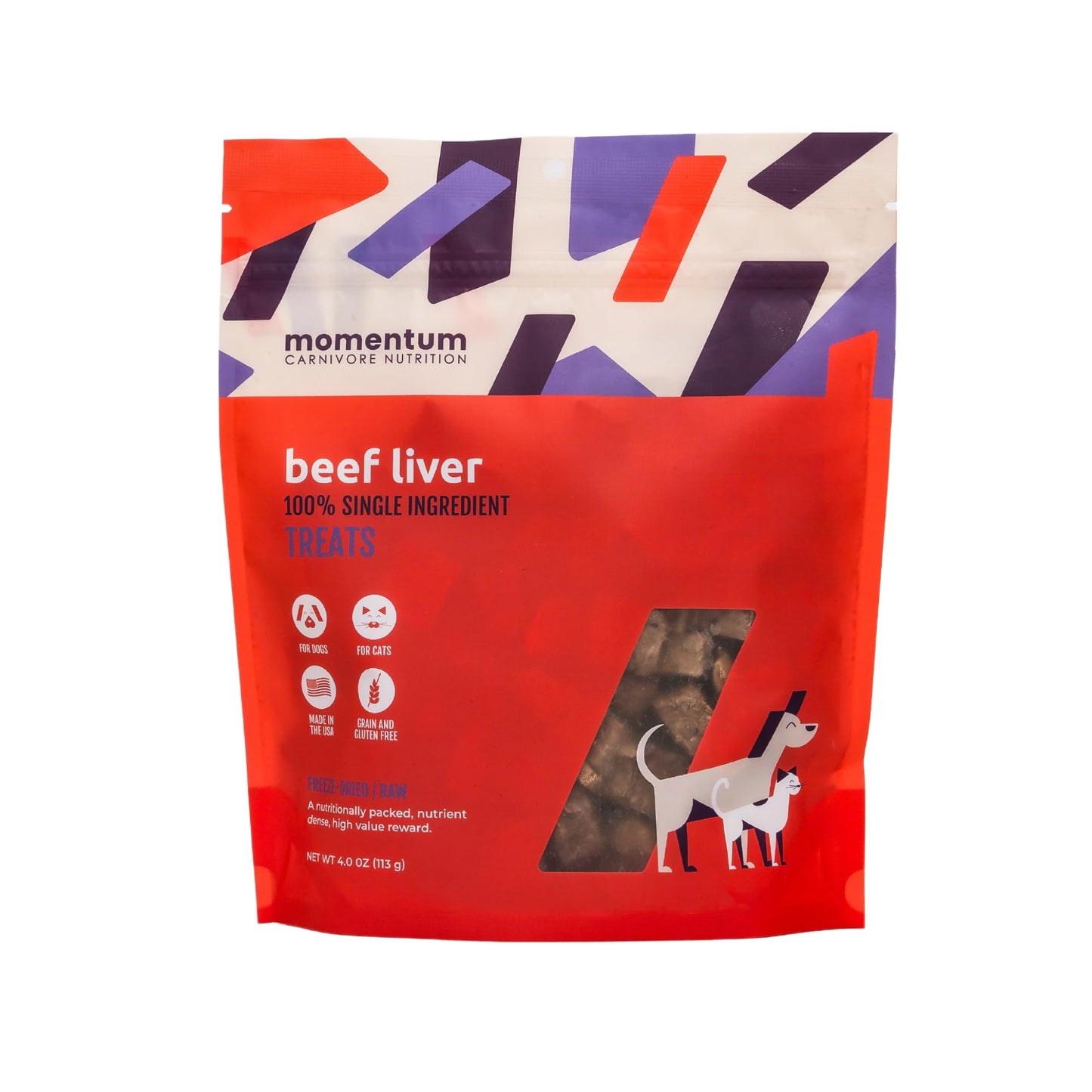 Momentum Carnivore Nutrition Freeze-Dried Beef Liver - Single-Ingredient Raw Dog & Cat Treats - High-Protein, Grain-Free Snacks for Pets - 4 oz Bag