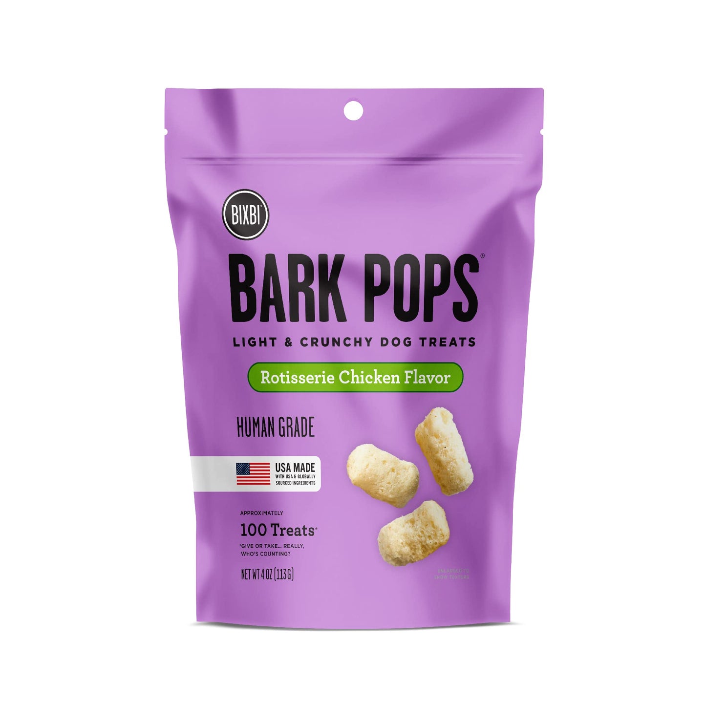 BIXBI Bark Pops, Rotisserie Chicken (4 oz, 1 Pouch) - Crunchy Small Training Treats for Dogs - Wheat Free and Low Calorie Dog Treats, Flavorful Healthy and All Natural Dog Treats