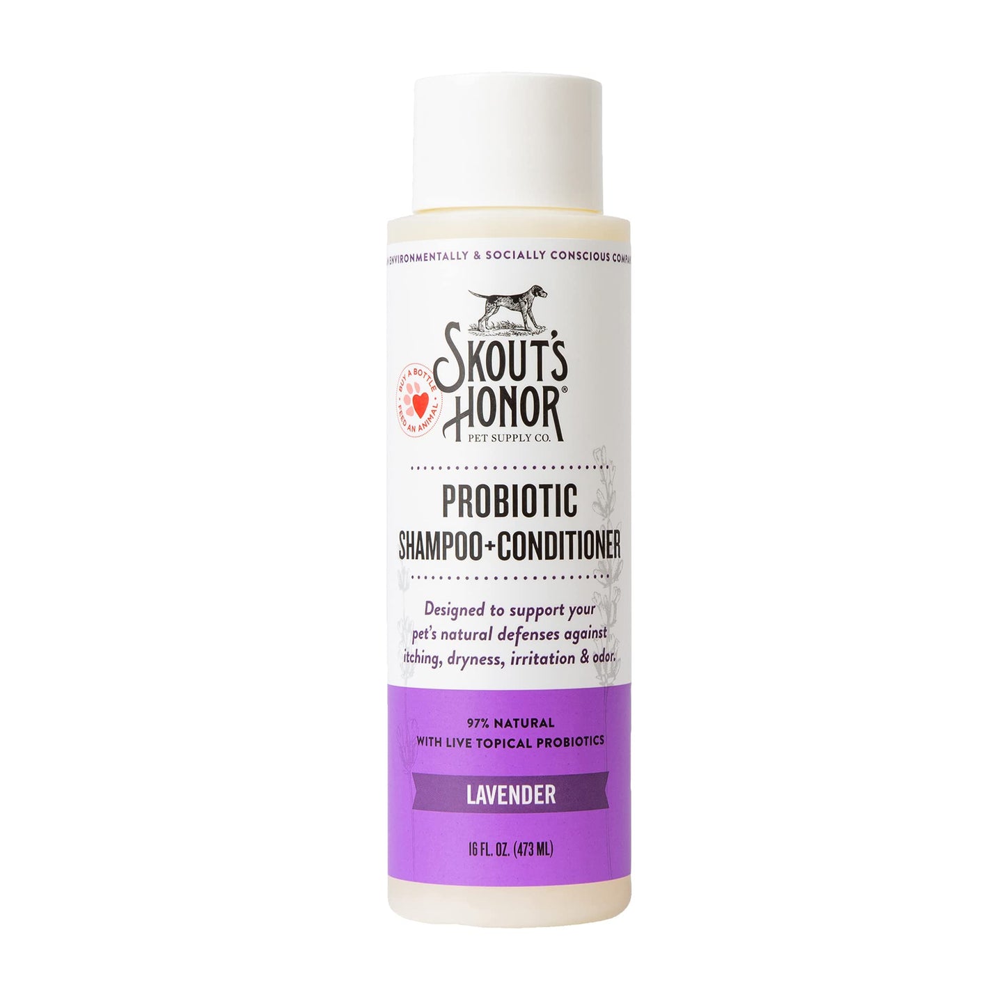 Skout's Honor Probiotic Pet Shampoo & Conditioner with Avocado Oil & Omega-3s, 97% Natural, Paraben & Sulfate-Free, Cruelty-Free, 16oz, Lavender