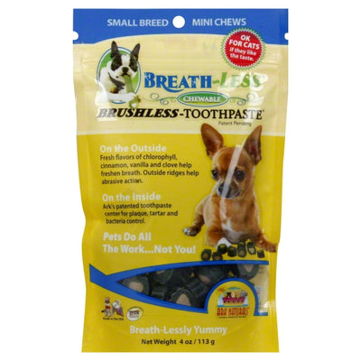 Ark Naturals Brushless Toothpaste 4-in-1 Dental Chews for Dogs, Mini, 4 oz