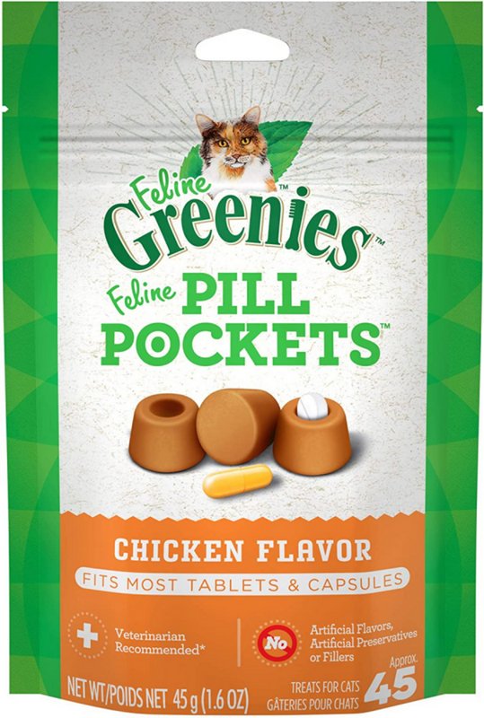 FELINE GREENIES PILL POCKETS for Cats Natural Soft Cat Treats, Chicken Flavor, 1.6 oz. Pack (45 Treats)