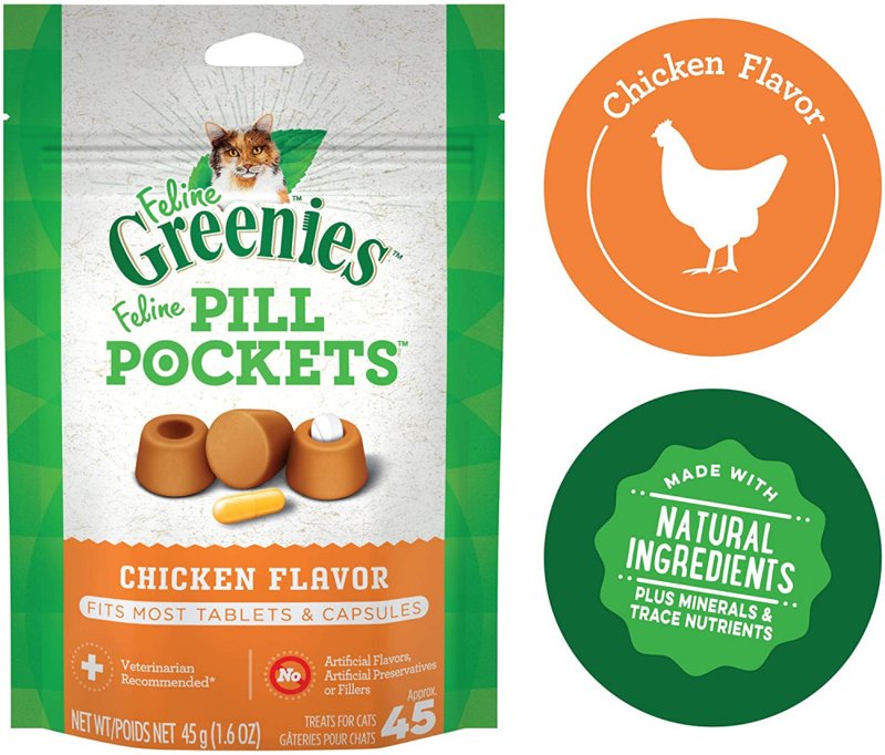 FELINE GREENIES PILL POCKETS for Cats Natural Soft Cat Treats, Chicken Flavor, 1.6 oz. Pack (45 Treats)