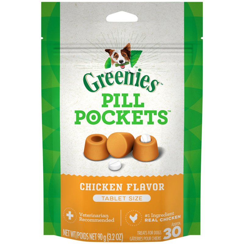 GREENIES PILL POCKETS for Dogs Capsule Size Natural Soft Dog Treats, Chicken Flavor, 7.9 oz. Pack (30 Treats)