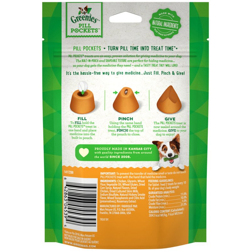 GREENIES PILL POCKETS for Dogs Capsule Size Natural Soft Dog Treats, Chicken Flavor, 7.9 oz. Pack (30 Treats)