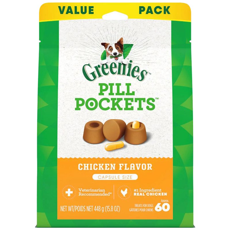 GREENIES PILL POCKETS for Dogs Capsule Size Natural Soft Dog Treats, Chicken Flavor, 7.9 oz. Pack (30 Treats)