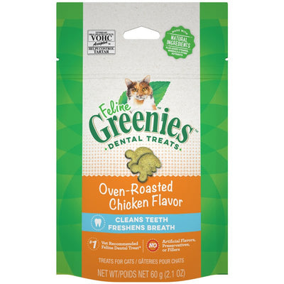 FELINE GREENIES Adult Dental Cat Treats, Oven Roasted Chicken Flavor, 9.75 oz. Tub