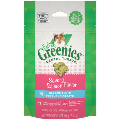 FELINE GREENIES Natural Dental Care Cat Treats Savory Salmon Flavor, 2.1oz. Pouch