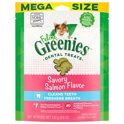 FELINE GREENIES Natural Dental Care Cat Treats Savory Salmon Flavor, 2.1oz. Pouch