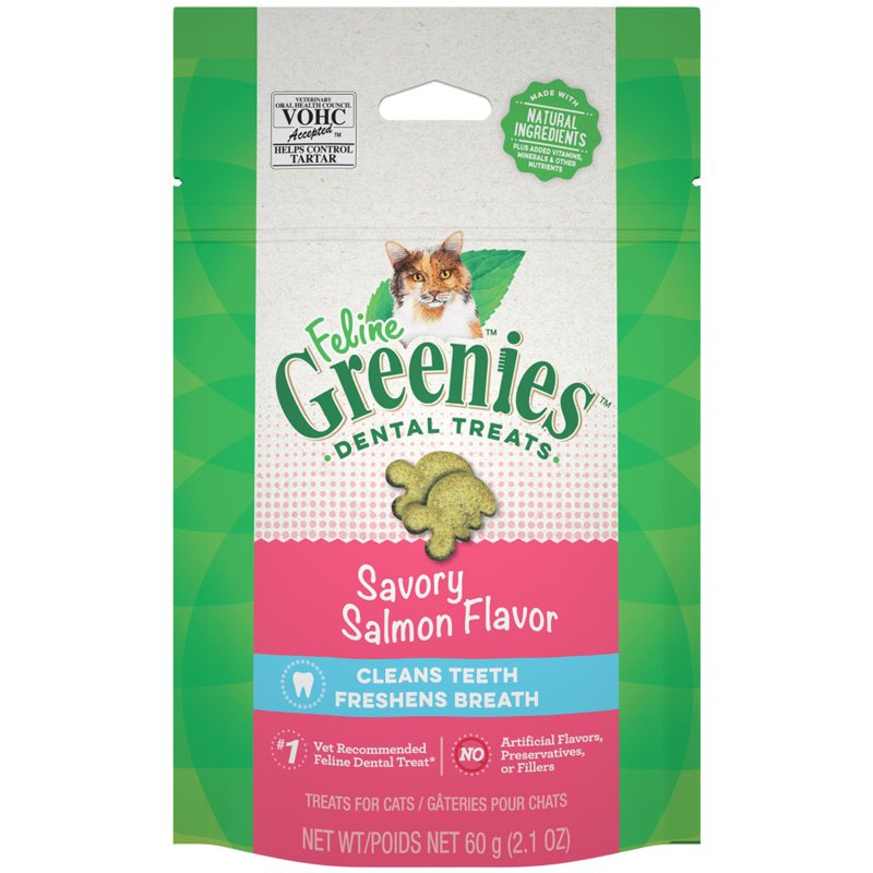 FELINE GREENIES Adult Natural Dental Care Cat Treats, Savory Salmon Flavor, 4.6 oz. Pouch