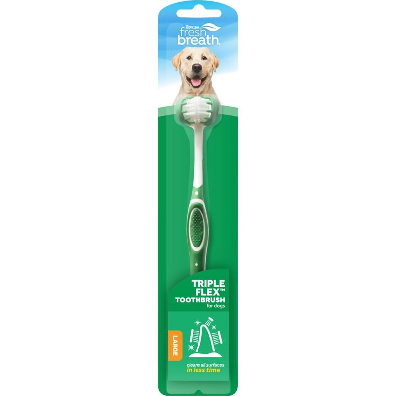 TropiClean Fresh Breath TripleFlex Toothbrush for Large Dogs | 360 Degree Dog Toothbrush | Use with TropiClean Dog Toothpaste or Gel | Dog Dental Care