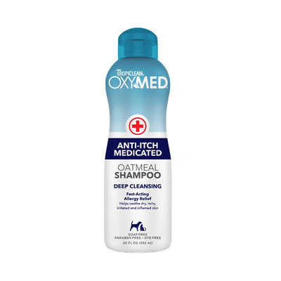 TropiClean Oxymed Medicated Cat & Dog Shampoo for Itchy Skin | Skin Soothing Oatmeal Shampoo for Dogs & Cats | 20 oz