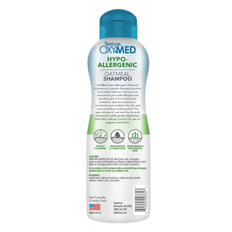 TropiClean Oxymed Hypoallergenic Cat & Dog Shampoo Sensitive Skin | Skin Soothing Oatmeal Shampoo For Pets 20 oz