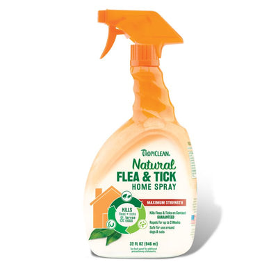 TropiClean Natural Flea and Tick Spray for Home | Maximum Strength Flea Spray for Carpet and Furniture | Family-Friendly & Safe | Made in the USA | 32oz