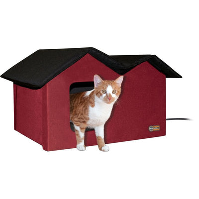 K&H Pet Products Extra-Wide Outdoor Kitty House, 26.5" x 15.5" x 21.5" (Red/Black, Heated)