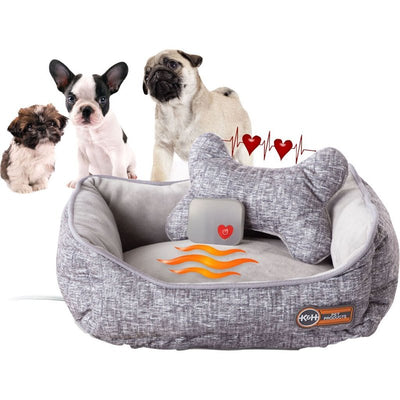 K&H Pet Products Mother's Heartbeat Heated Dog Bed with Bone Pillow Heartbeat Puppy Toy, New Puppy Essential Heated Puppy Bed + Dog Anxiety Toy - Gray 11 X 13 Inches w/ Small Breed Heartbeat Rhythm