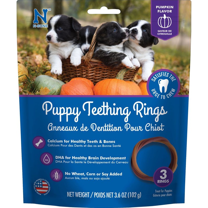 N-Bone Puppy Teething Ring Pumpkin Flavor, 3.6 Oz, 3 Rings