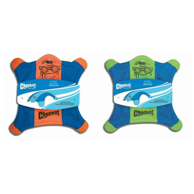 Chuckit! Flying Squirrel Fetch Dog Toy - Water Floating Flyer - Soft and Durable Polyester Canvas Construction - For Medium Dogs - Size Medium - 9.5-inch Diameter - Pack of 1 - Orange and Blue