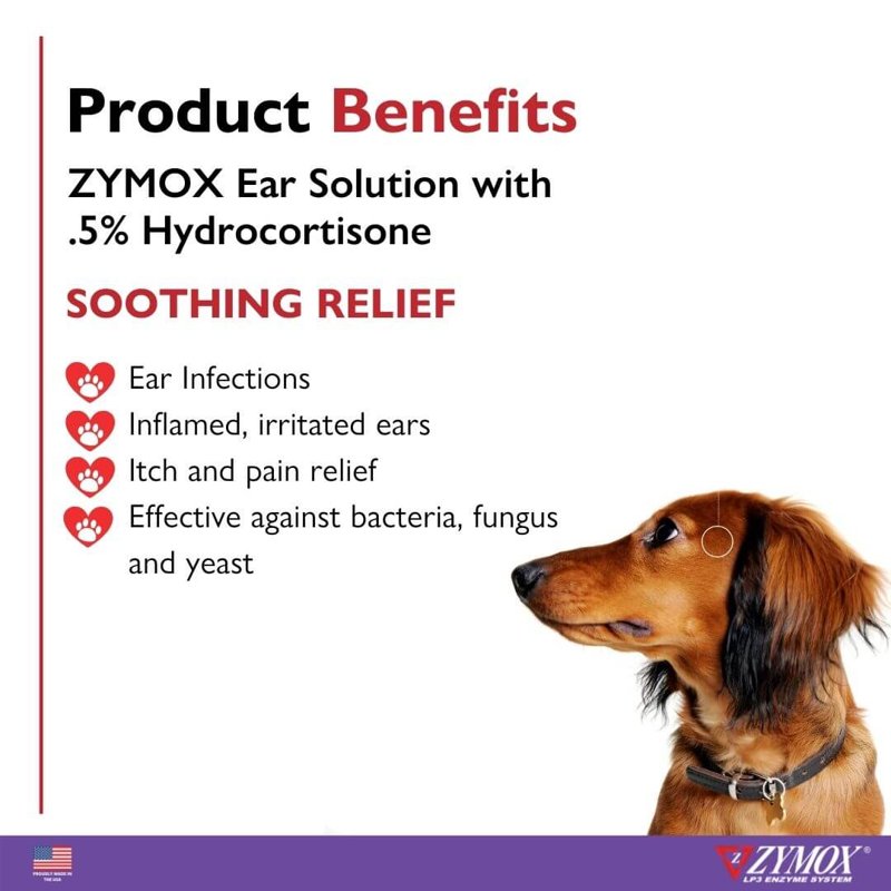 ZYMOX Enzymatic Ear Solution with 0.5-Percent Hydrocortisone, for Dog & Cat, 1.25 oz