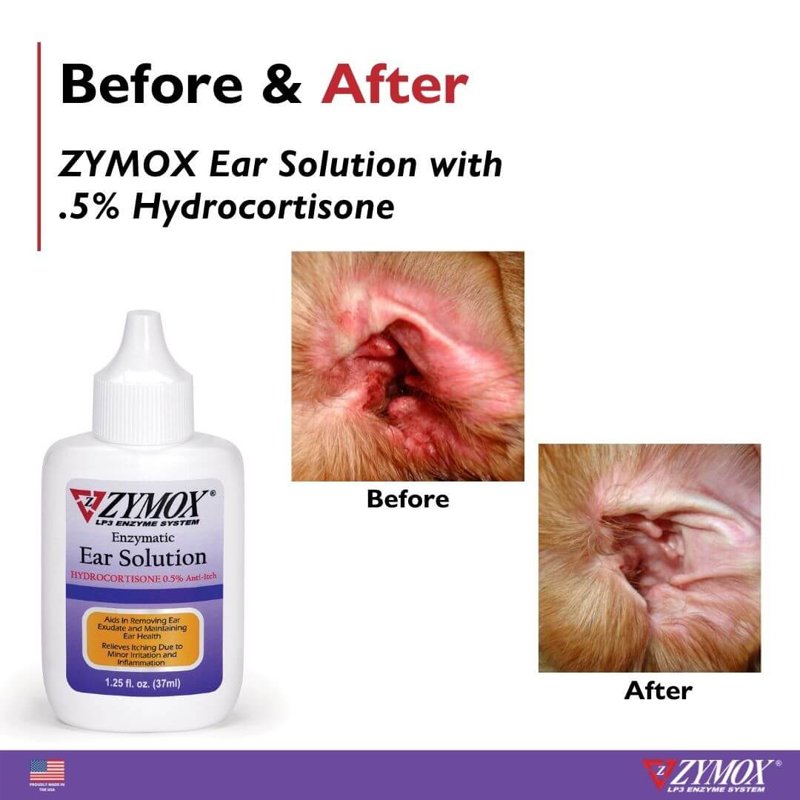 ZYMOX Enzymatic Ear Solution with 0.5-Percent Hydrocortisone, for Dog & Cat, 1.25 oz