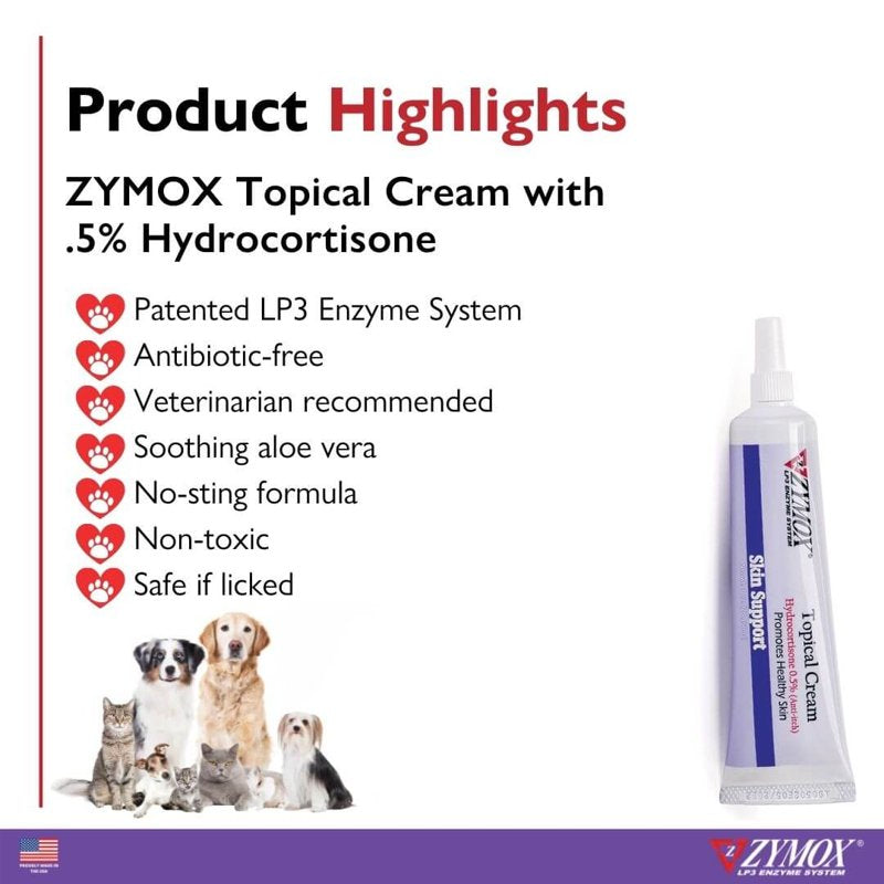 Zymox Topical Cream with 0.5% Hydrocortisone for Dogs and Cats, 1oz