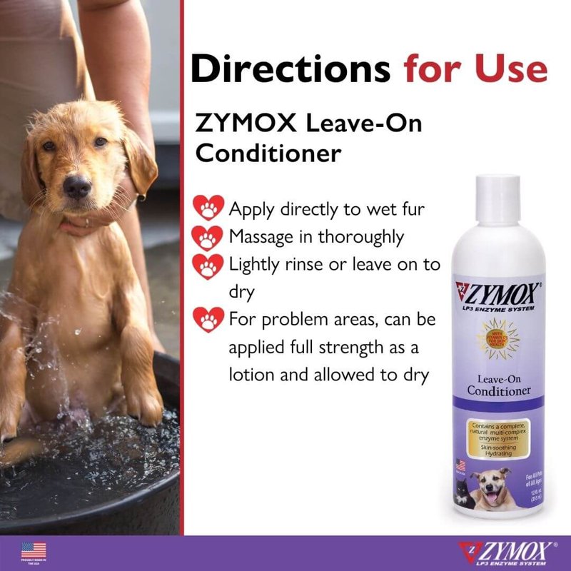 ZYMOX Advanced Enzymatic Leave-On Conditioner, 12oz. - for Pets & Animals of All Ages: Conditions, Detangles, Soothes, & Moisturizers Skin & Coat