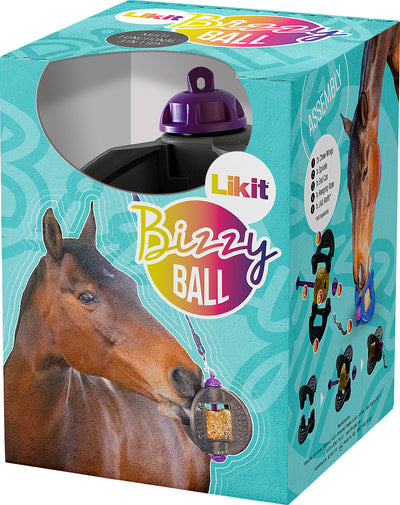 Packaged Likit Bizzy Ball horse toy in black, showing the product box with a horse illustration and assembly instructions.