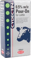 Front view of Cydectin 0.5% w/v Pour-On for cattle 500ml package with blue and white design