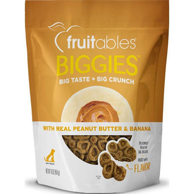 Fruitables Biggies Dog Biscuits - Crunchy Dog Biscuits Made with Pumpkin - Healthy Dog Treats Packed with Real Fruit Flavor - Free of Wheat, Corn and Soy - Peanut Butter & Banana - 16 oz