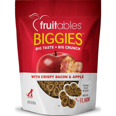 Fruitables Biggies Dog Biscuits - Crunchy Dog Biscuits Made with Pumpkin - Healthy Dog Treats Packed with Real Fruit Flavor - Free of Wheat, Corn and Soy - Crispy Bacon & Apple - 16 oz