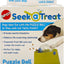 Packaged Spot Seek a Treat Puzzle Ball in green and white, showing a dog interacting with the product.