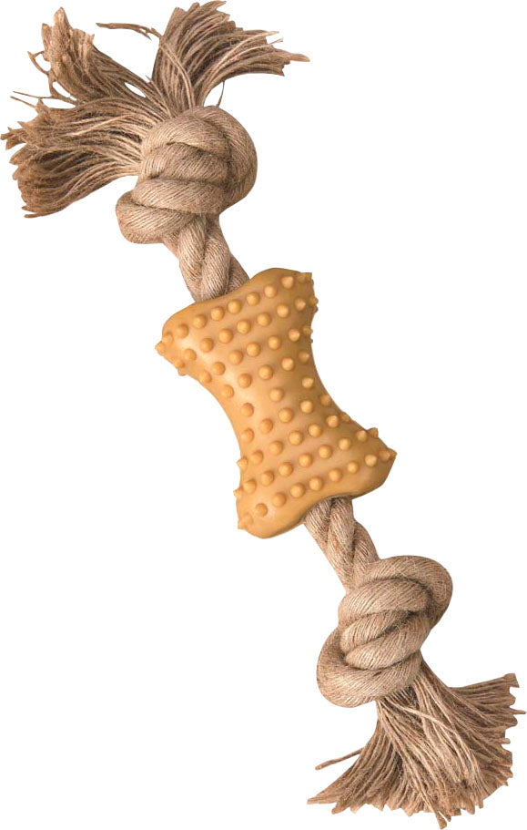 LOVE THE EARTH NATURAL RUBBER BONE W/ ROPE DOG TOY