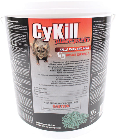 Packaged Cykill Place Packs product container with label showing rat image and text, front view