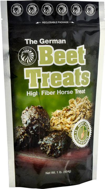 Front view of a packaged product labeled The German Beet Treats, 1 lb.