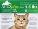 Green and white packaged product for cats showing a cat image and text details