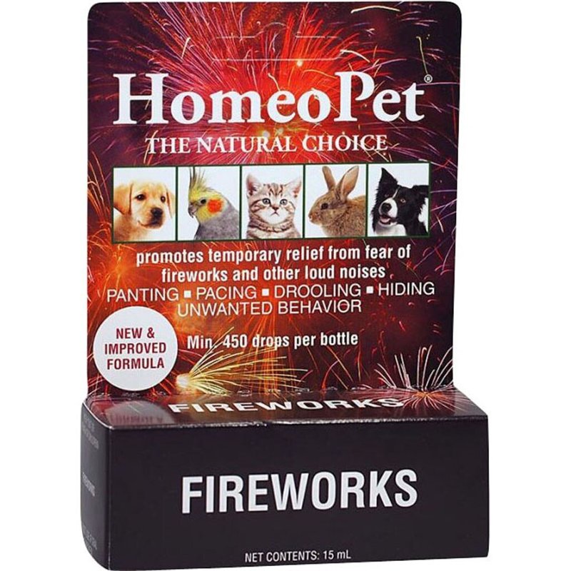 HomeoPet Fireworks, Safe and Natural Loud-Noise Anxiety Relief for Dogs, Cats, and Other Small Animals, Calming Care, 15 Milliliters