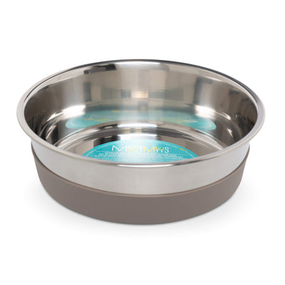 Messy Mutts Stainless Steel Heavy Gauge Bowl with Non-Slip Removable Silicone Base | Durable Indoor/Outdoor Dog Bowl | Warm Grey | Extra-Large, 8 Cups