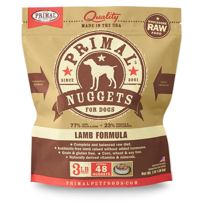 Primal Pet Food Raw Diet, Canine Lamb Formula, 3-Pound Nuggets