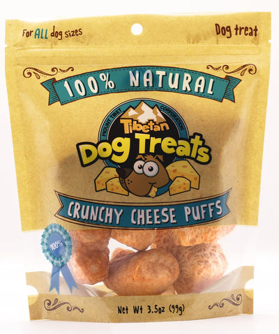 Tibetan Crunchy Cheese Puffs - Yak Dog Chew Puffs - All Natural - Healthy Reward and Training Treats for Dogs, (3.5oz Bag)