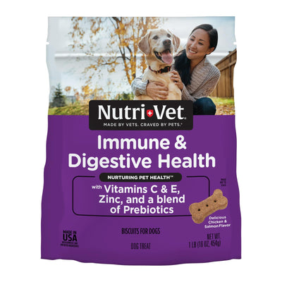 Nutri-Vet Immune & Digestive Health Biscuits for Dogs - Immune Health Dog Biscuits - Prebiotic & Postbiotic Dog Treat - Tasty Digestive Dog Biscuits - 16 oz