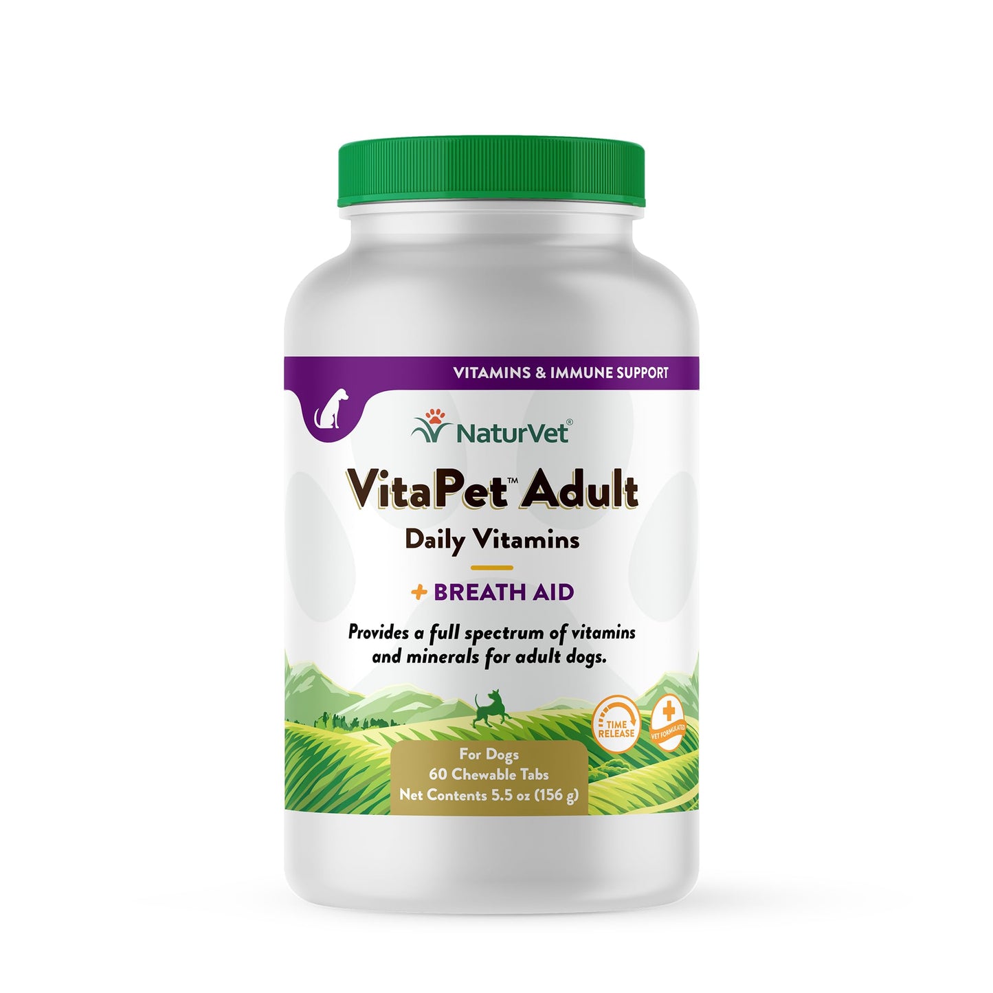 NaturVet VitaPet Adult Daily Vitamins for Dogs With Breath Aid - Includes Full Spectrum of Vitamins, Minerals, Omega-6 Fatty Acids, Parsley - Designed for Dogs Over 1 Year - 60 Ct.