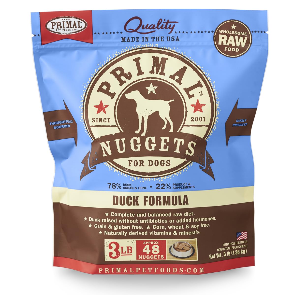 Primal Pet Food Raw Diet, Canine Duck Formula, 3-Pound Nuggets