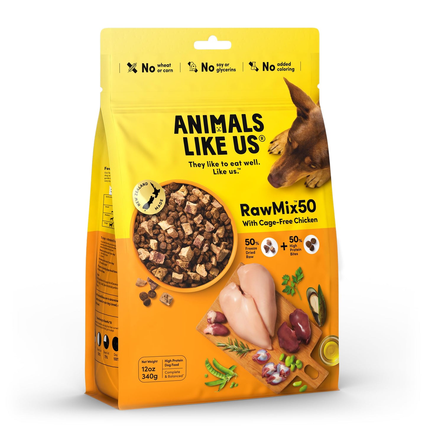 Animals Like Us RawMix50 Premium Freeze-Dried Raw Cage-Free Chicken Recipe Dog Food, Protein Rich, Includes Kibble, Non-GMO, No Wheat or Corn, 12 oz