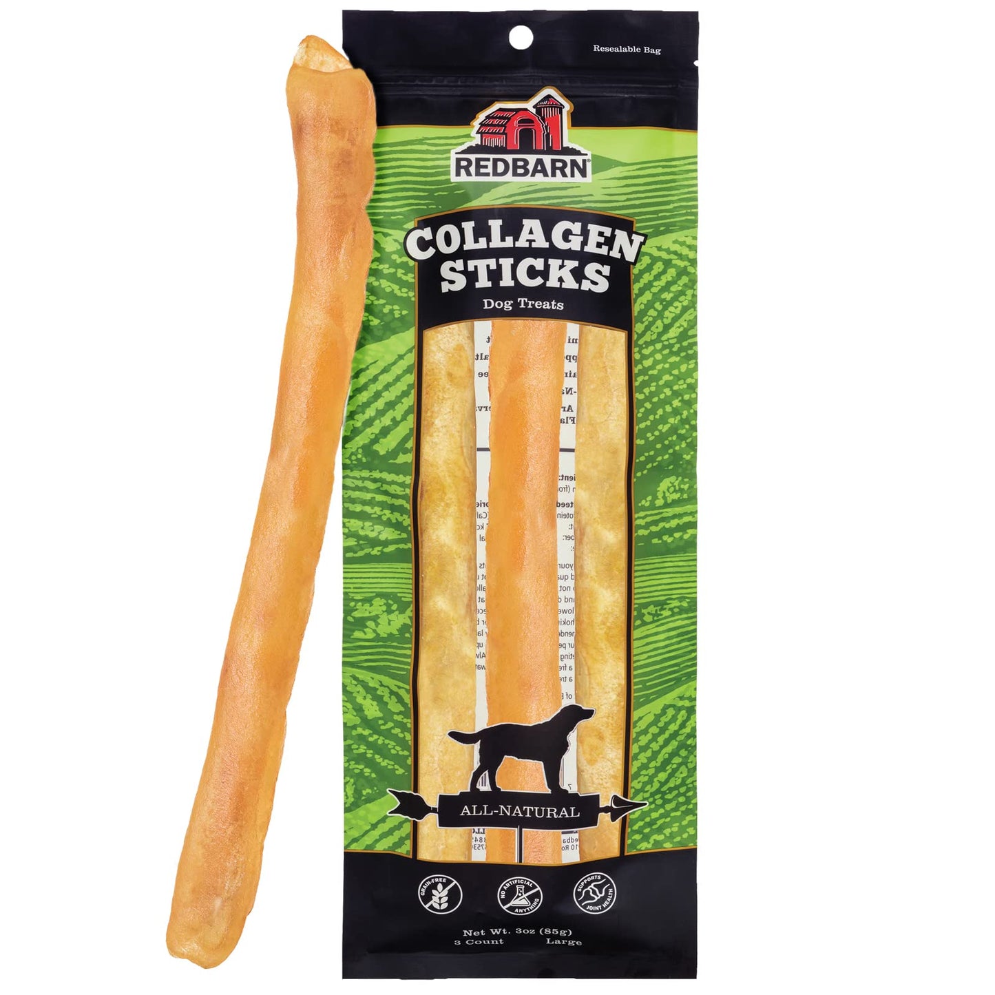 Redbarn All-Natural Large 12â€ Beef Collagen Sticks for Dogs - Long Lasting Low-Odor Alternative to Traditional Rawhide & Bully Sticks - Supports Healthy Joints, Skin, & Coat - 3 Pack