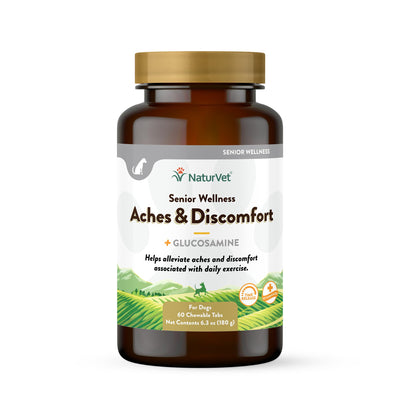 NaturVet - Senior Wellness Aches & Discomfort for Dogs Plus Glucosamine - 60 Chewable Tablets | Supports Joint Health & Function | Relieves Aches & Discomfort