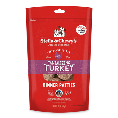 Stella & Chewy's Freeze Dried Raw Dinner Patties - Grain Free Dog Food, Protein Rich Tantalizing Turkey Recipe - 14 oz Bag