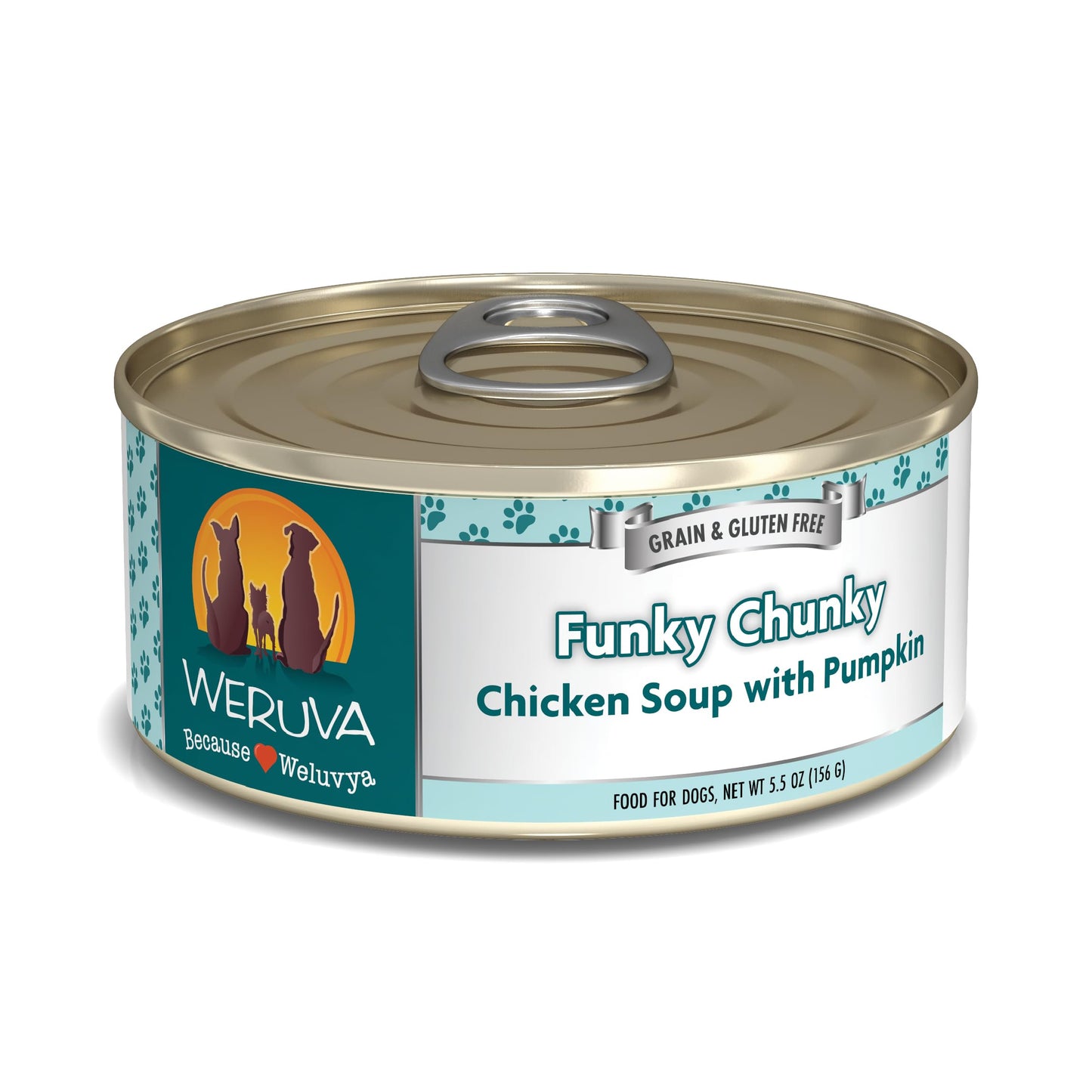 Weruva Classic Dog Food, Funky Chunky Chicken Soup with Chicken Breast & Pumpkin in Gravy, 5.5oz Can (Pack of 24), Blue