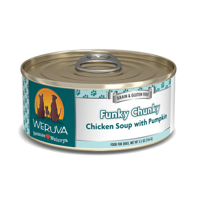 Weruva Classic Dog Food, Funky Chunky Chicken Soup with Chicken Breast & Pumpkin in Gravy, 5.5oz Can (Pack of 24), Blue