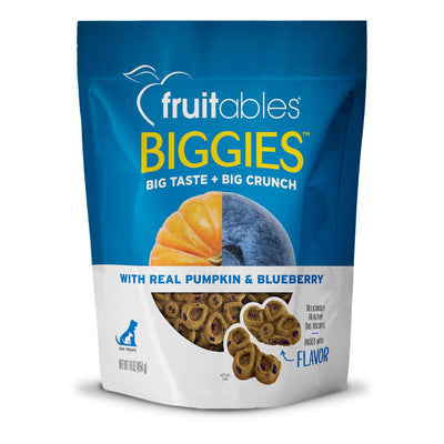 Fruitables Biggies Dog Biscuits - Crunchy Dog Biscuits Made with Pumpkin - Healthy Dog Treats Packed with Real Fruit Flavor - Free of Wheat, Corn and Soy - Pumpkin & Blueberry - 16 oz