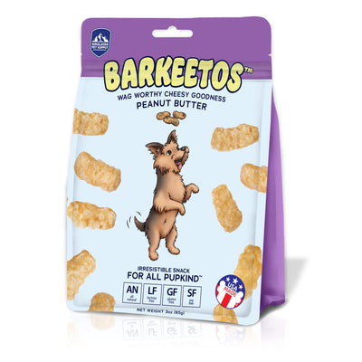 Barkeetos Peanut Butter | Made with Real Himalayan Cheese and Peanuts |Protein Rich - Lactose Free - Gluten Free - Grain Free | USA Made | for All Breeds | 3 oz of Droolicious, Crunchy Goodness