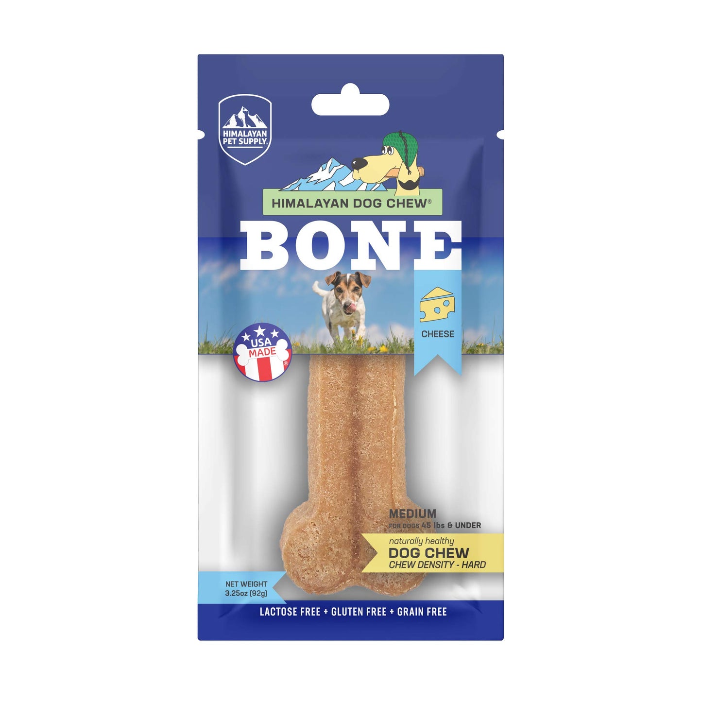 Himalayan Pet Supply Dog Chew Bone - Medium | Long Lasting, Stain Free, Protein Rich, Low Odor | 100% Natural, Healthy & Safe | No Lactose, Gluten, Soy or Grains | for Dogs 45 lbs and Under, Cheese